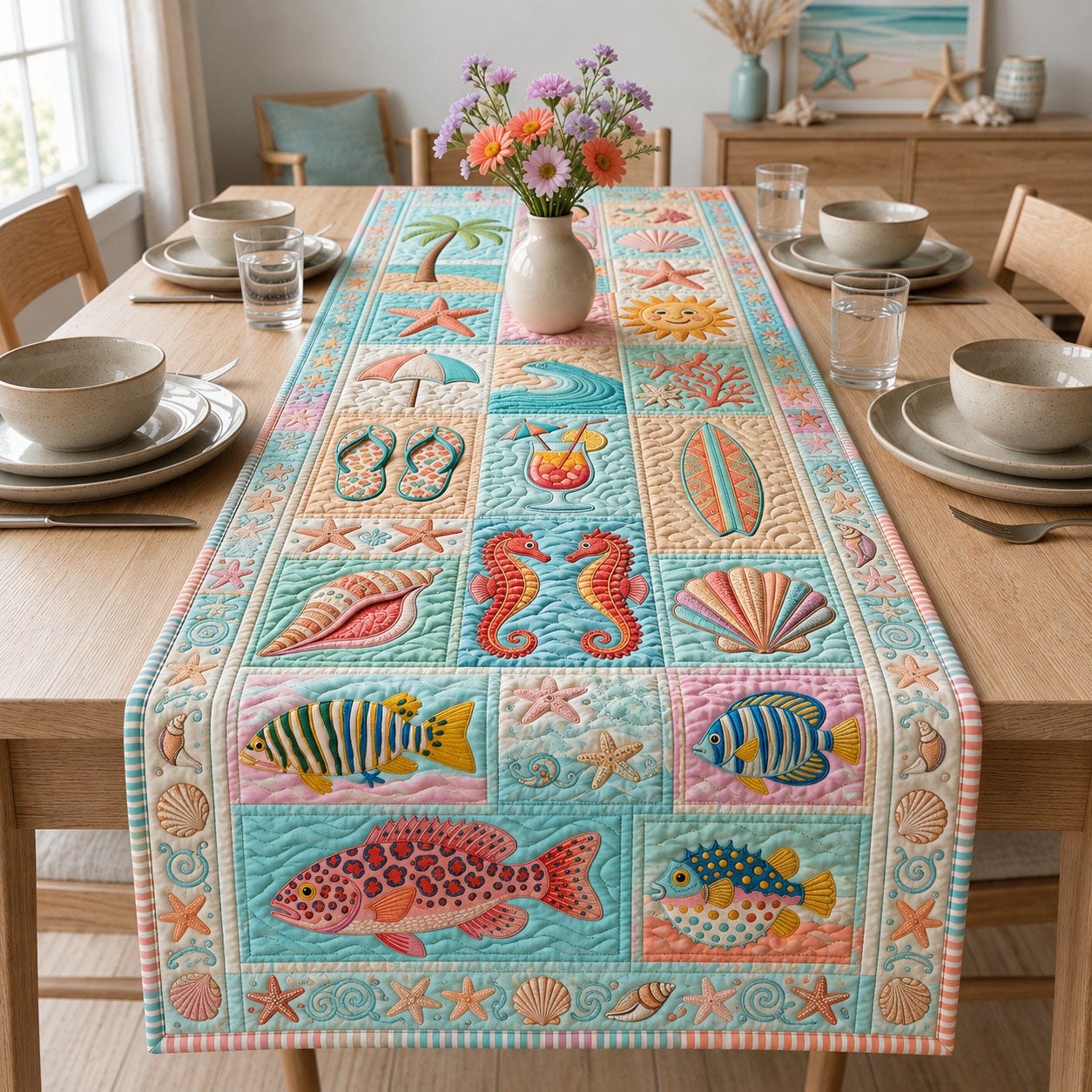 Colorful Summer Vacation Table Runner