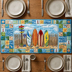 Surfboards Leaning on Beach Fence Table Runner