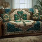 Green Shamrock on Ivory and Jade Sofa Cover