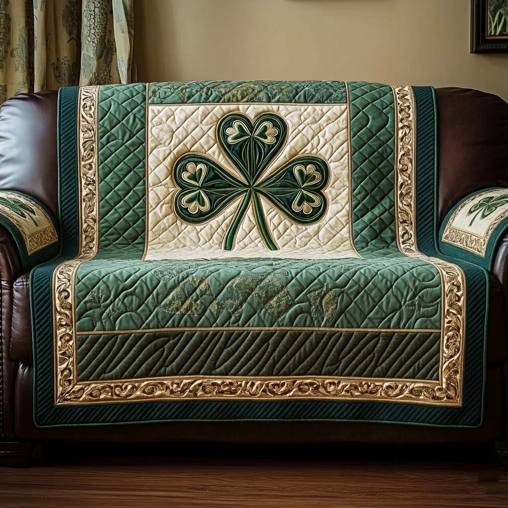 Four Leaf Clover with Gold Border Sofa Cover