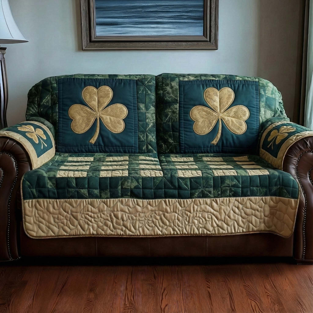 Shamrocks on the Teal Check Sofa Cover