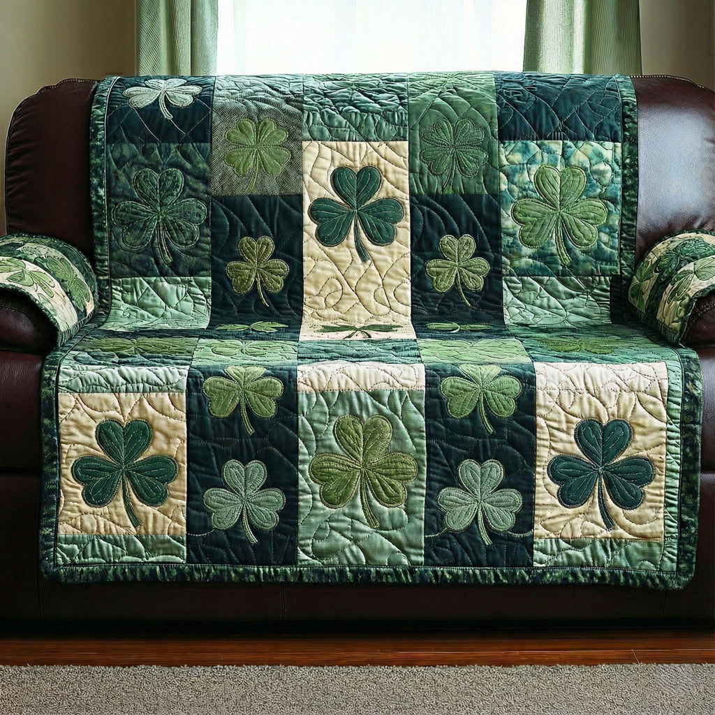 Shamrocks in Layered Green Blocks Sofa Cover