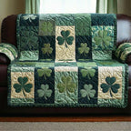 Shamrocks in Layered Green Blocks Sofa Cover