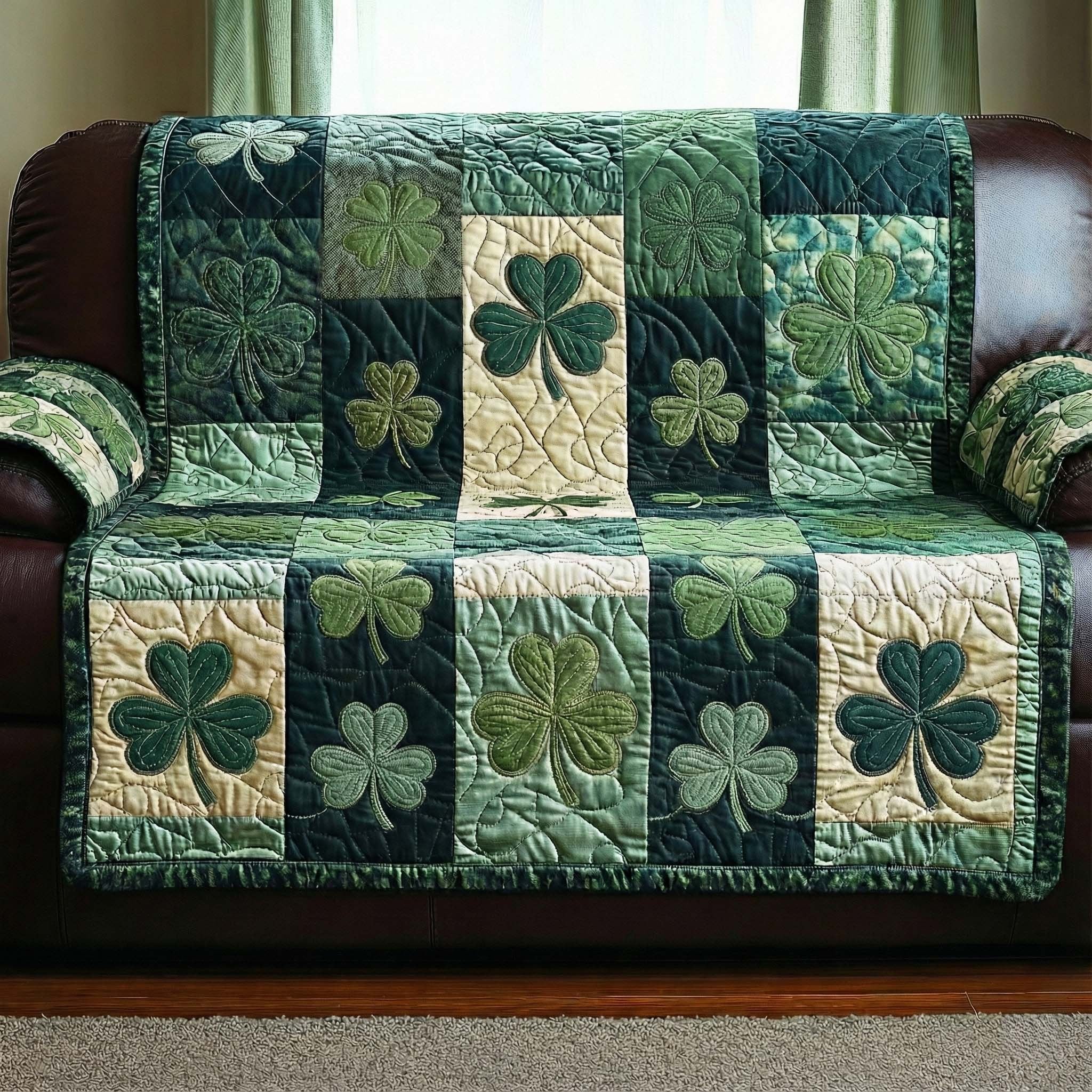 Shamrocks in Layered Green Blocks Sofa Cover