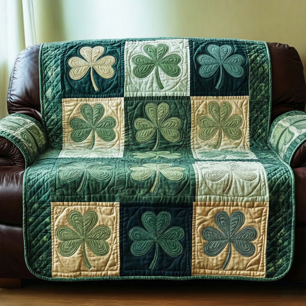 Four Leaf Clovers in Emerald Squares Sofa Cover