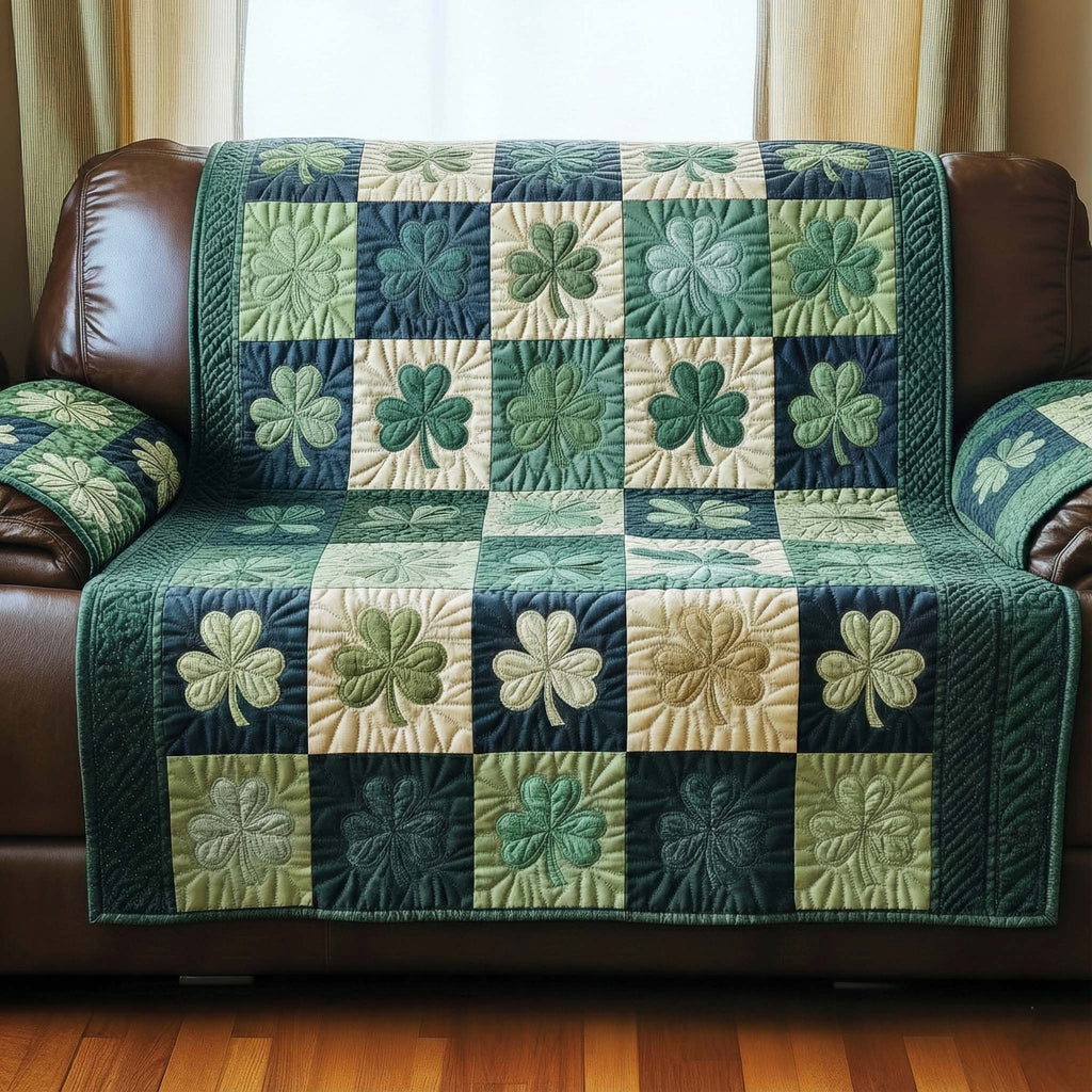 Clovers on the Green and Cream Checkerboard Sofa Cover