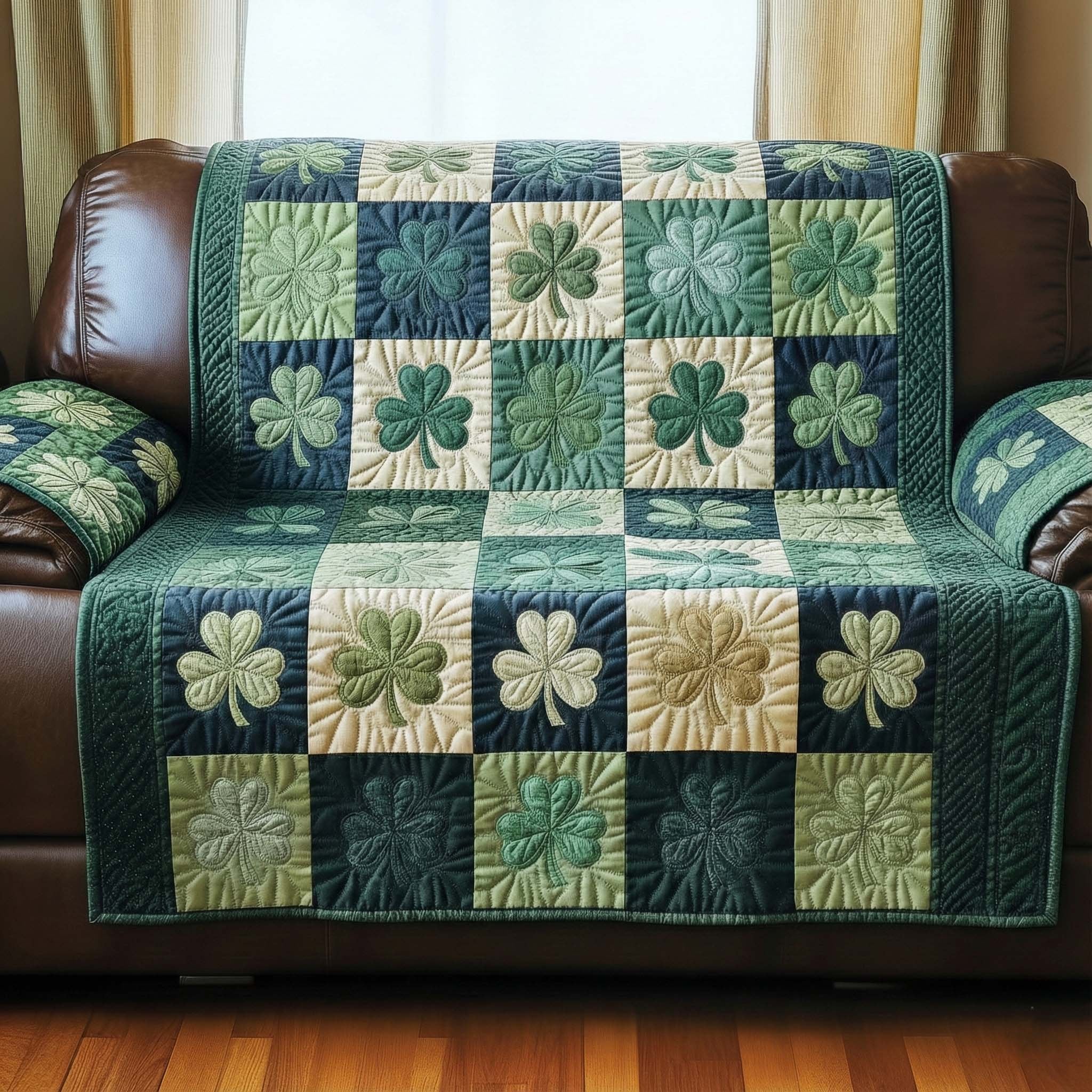Clovers on the Green and Cream Checkerboard Sofa Cover
