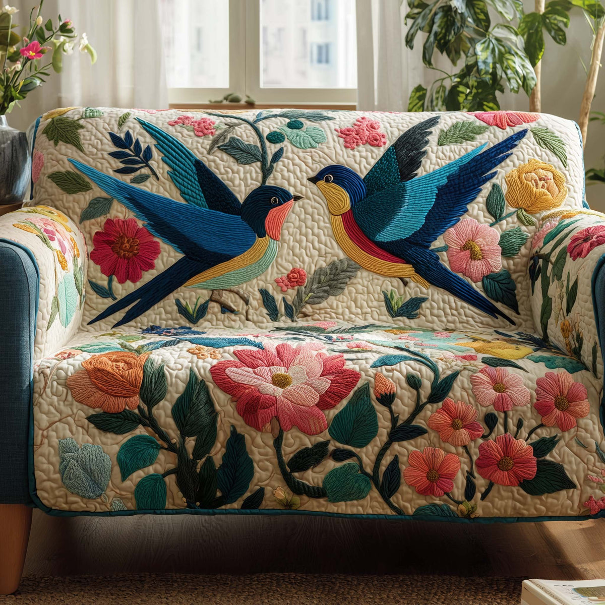 Swallows on the Flowering Vine Sofa Cover