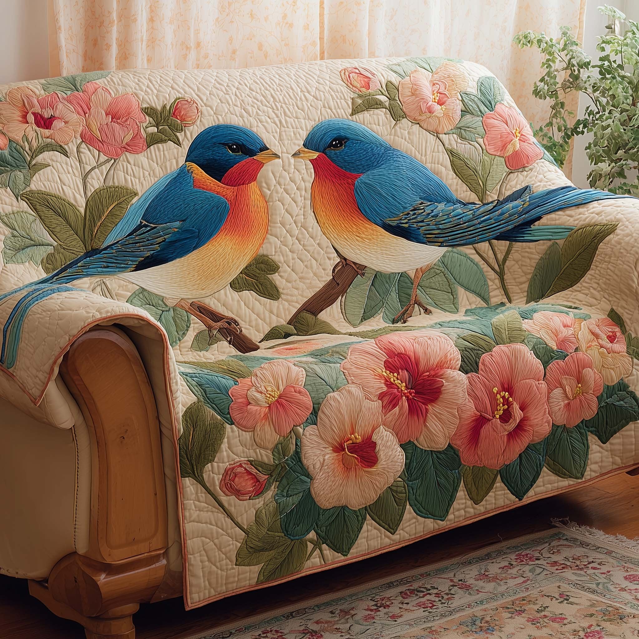Bluebirds on the Blossom Bough Sofa Cover