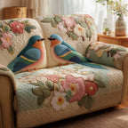 Two Bluebirds Above Pale Pink Flowers Sofa Cover