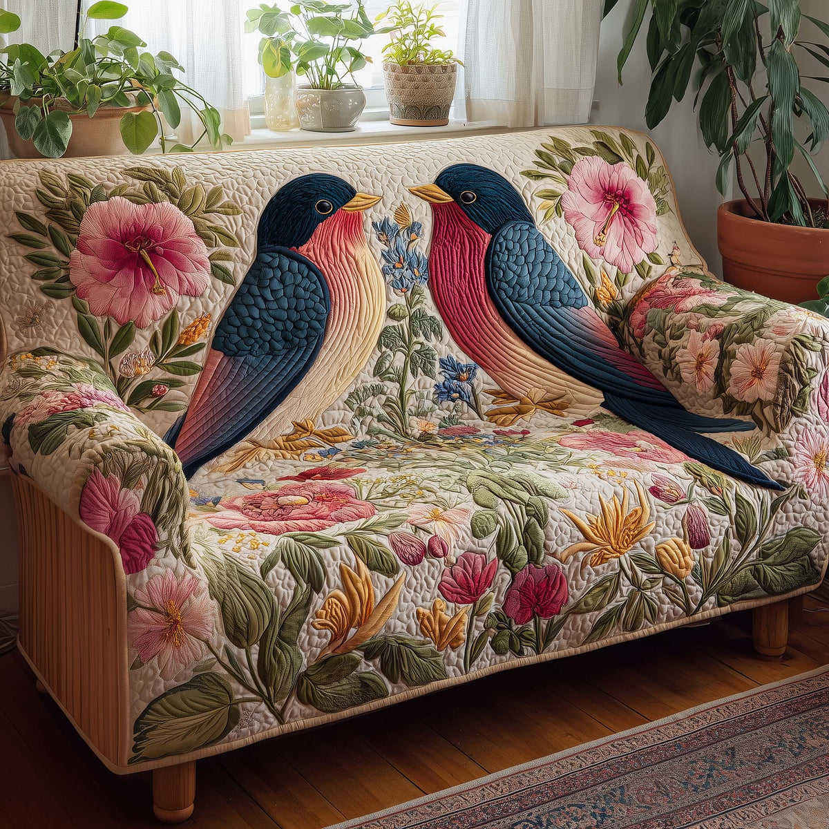 Floral Swallow Sofa Cover