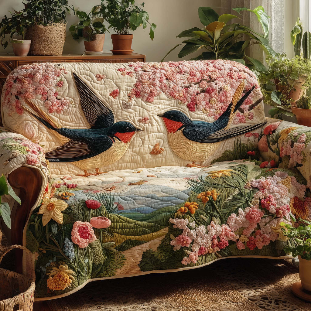 Swallows Crossing the Spring Meadow Sofa Cover