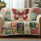 Pink Butterfly on Pastel Patchwork Sofa Cover