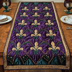 Gold Fleur de Lis on Purple Table Runner