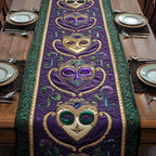 Masks and Fleur de Lis on Purple Table Runner