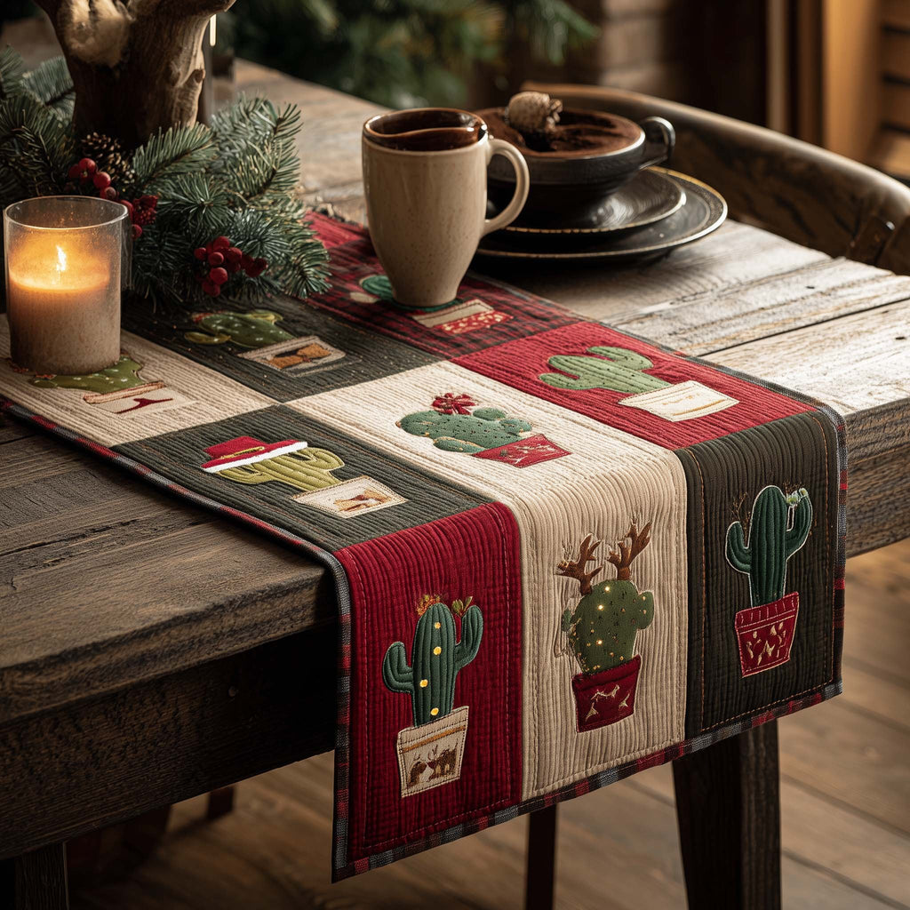 Cactus in Pots with Red Border Table Runner