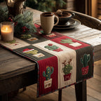 Cactus in Pots with Red Border Table Runner