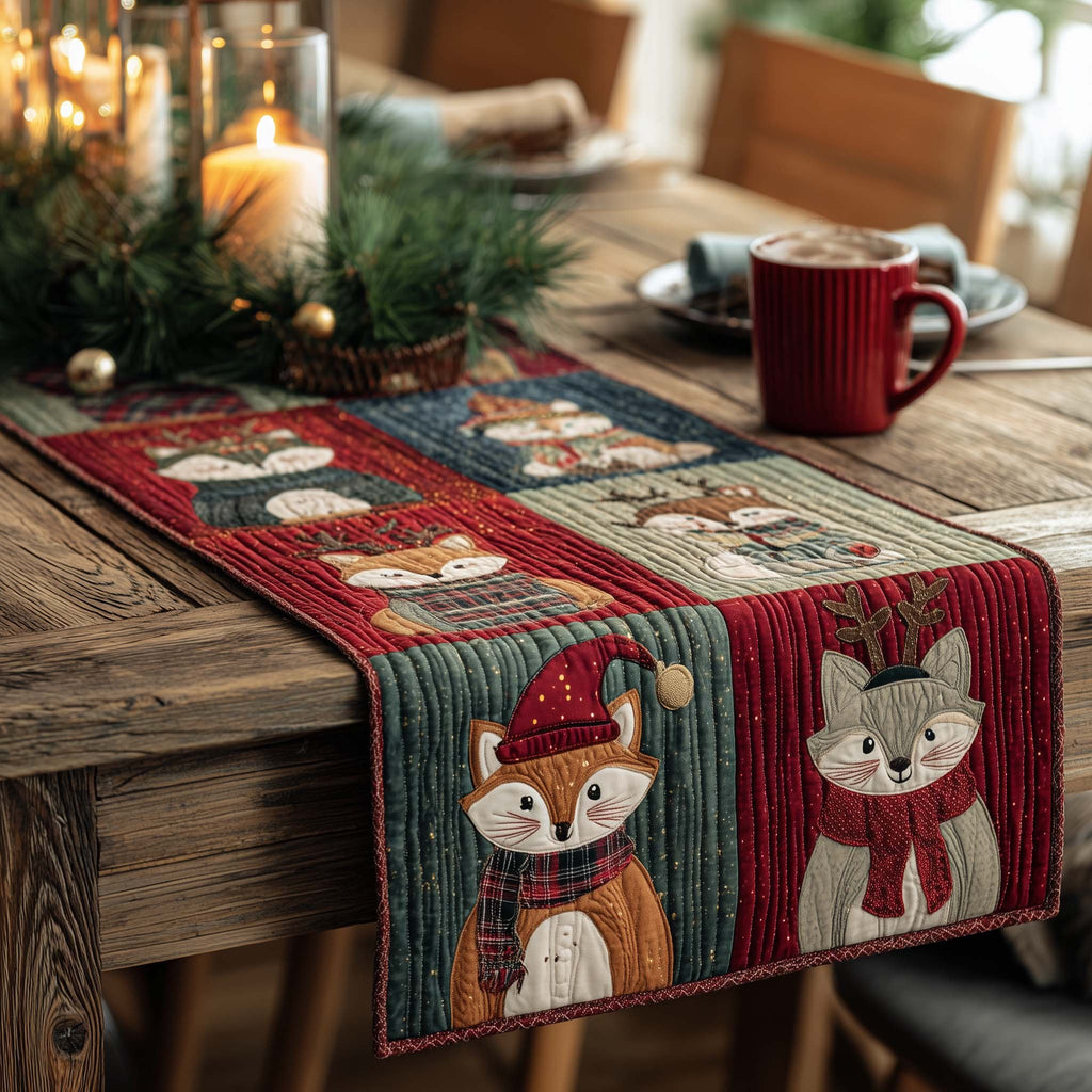 Fox and Wolf in Red Hats Table Runner