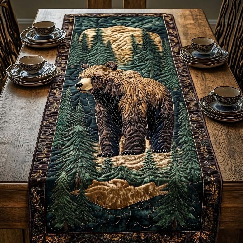 Brown Bear Among the Pines Table Runner