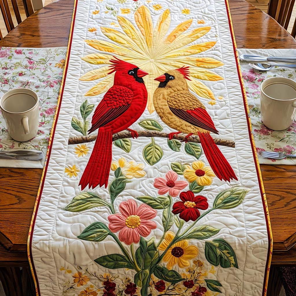 Cardinals on Branch with Blossoms Table Runner