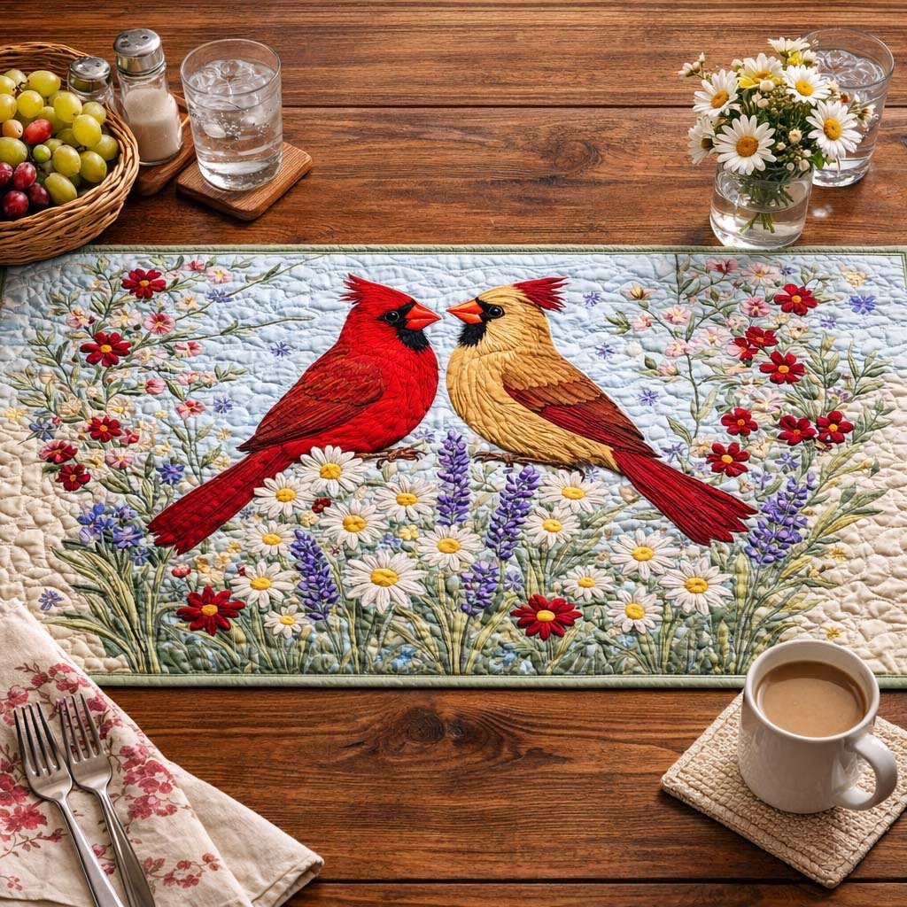 Cardinals in a Wildflower Meadow Table Runner