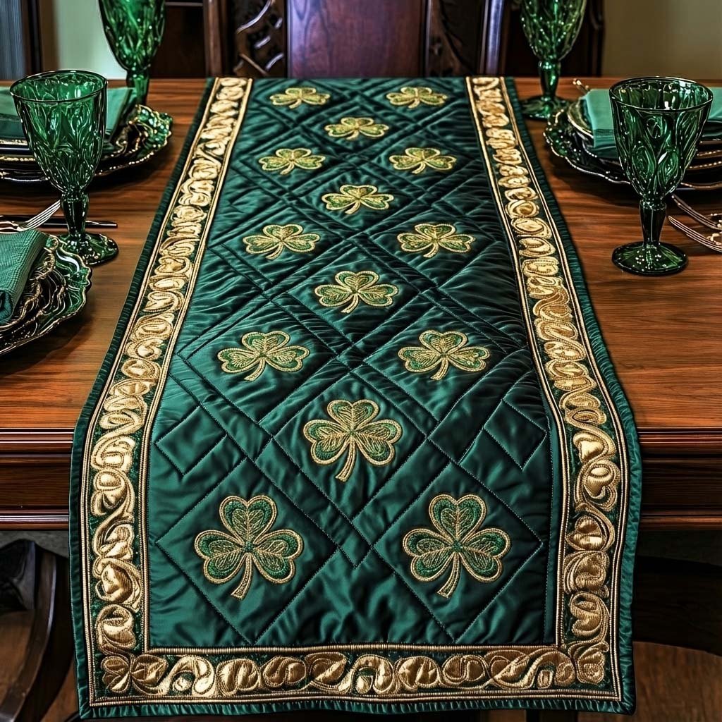 Shamrocks with Gold Braid Border Table Runner
