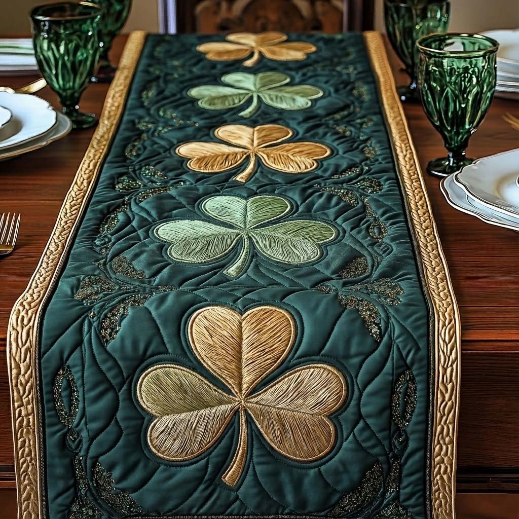 Gold Shamrock on Emerald Quilting Table Runner