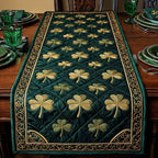 Golden Shamrock Rows on Green Table Runner