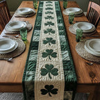 Green Shamrocks on Cream Stripe Table Runner