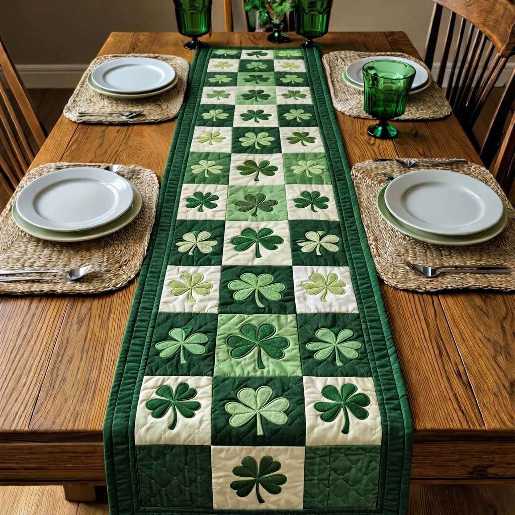 Shamrock Checkerboard in Two Greens Table Runner