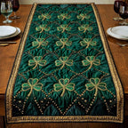 Gold Outlined Shamrocks on Teal Table Runner