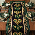 Gold Clover Hearts on Black Table Runner