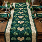 Cream Hearts with Shamrocks on Green Table Runner