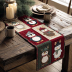 Penguins in Hats on Red Blocks Table Runner