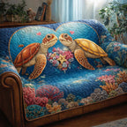 Sea Turtles Among Pink Coral Sofa Cover