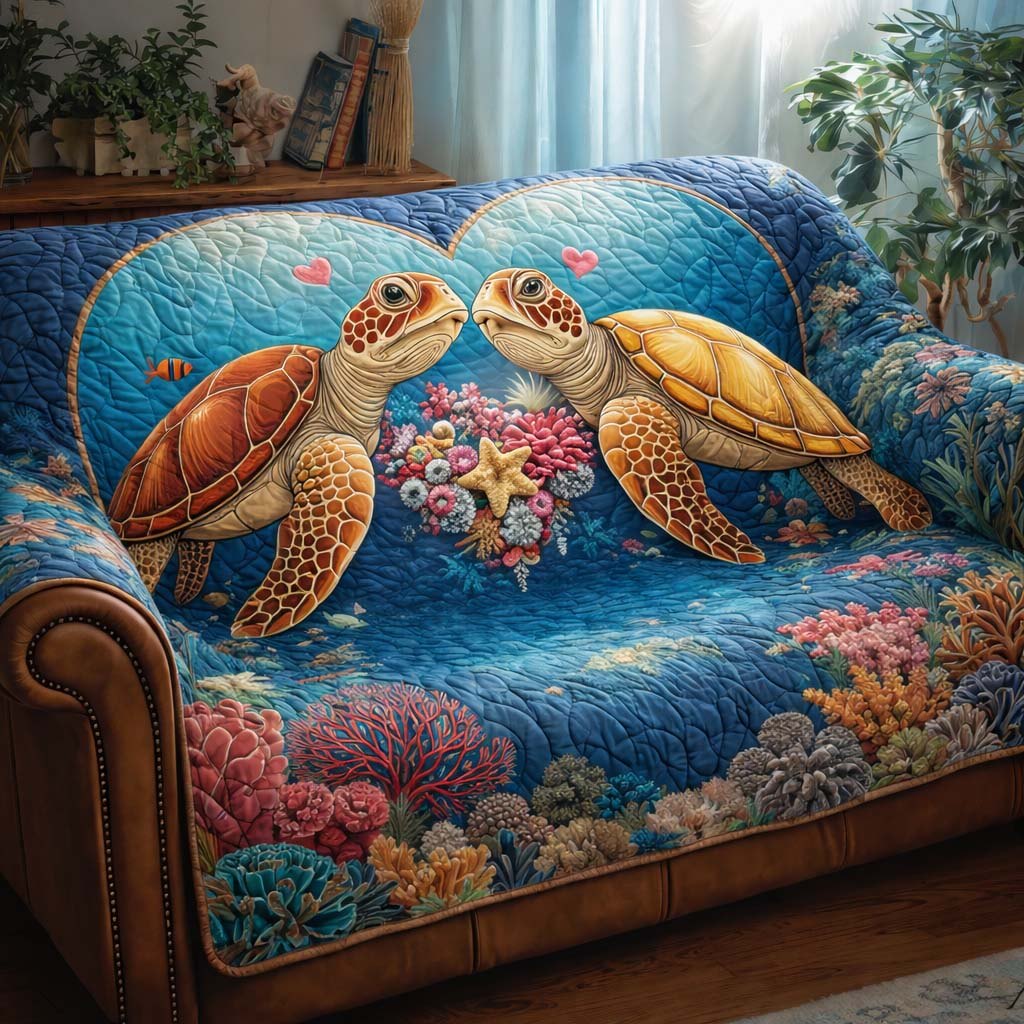 Sea Turtles Among Pink Coral Sofa Cover