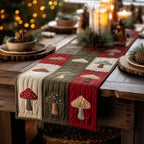 Mushrooms on Cream Patchwork Strip Table Runner
