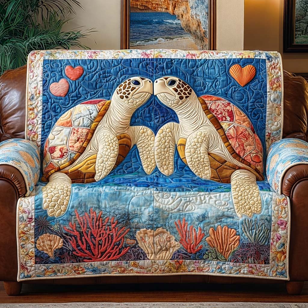 Two Pale Turtles Meeting in Blue Water Sofa Cover