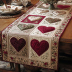 Burgundy Hearts on Cream Blocks Table Runner