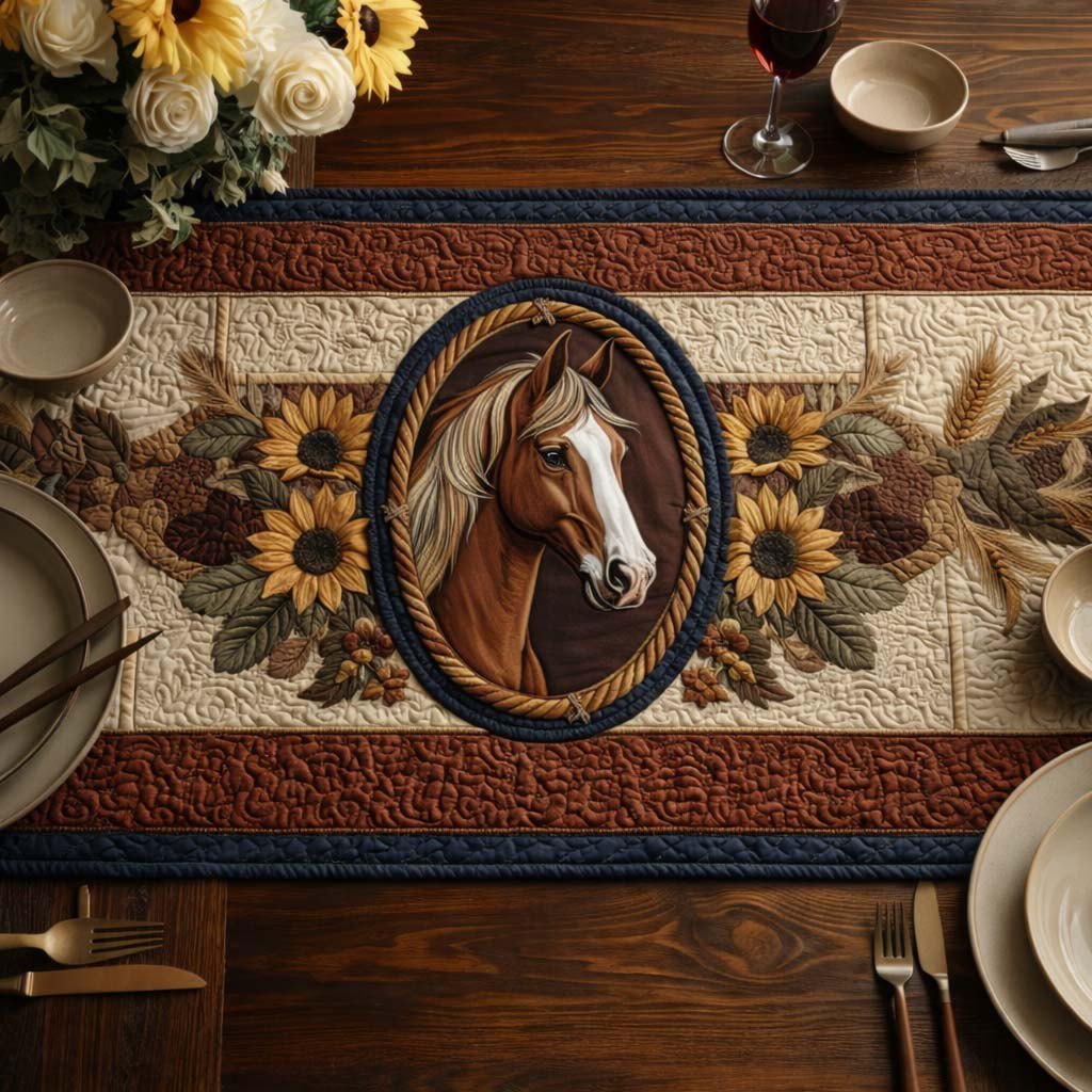 White Horse Oval with Sunflowers Table Runner