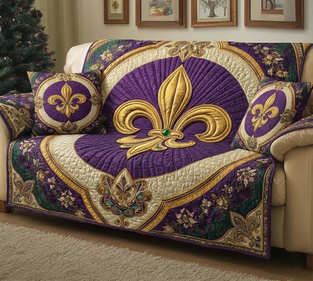 Grand Fleur de Lis on Cream Sofa Cover