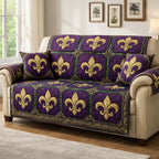 Fleur de Lis in Purple Grid Sofa Cover