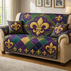 Fleur de Lis on Argyle Diamonds Sofa Cover