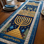 Menorah with Pomegranates and Village Table Runner