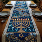 Menorah with Star and Hillside Town Table Runner