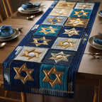 Star of David Squares in Gold Table Runner