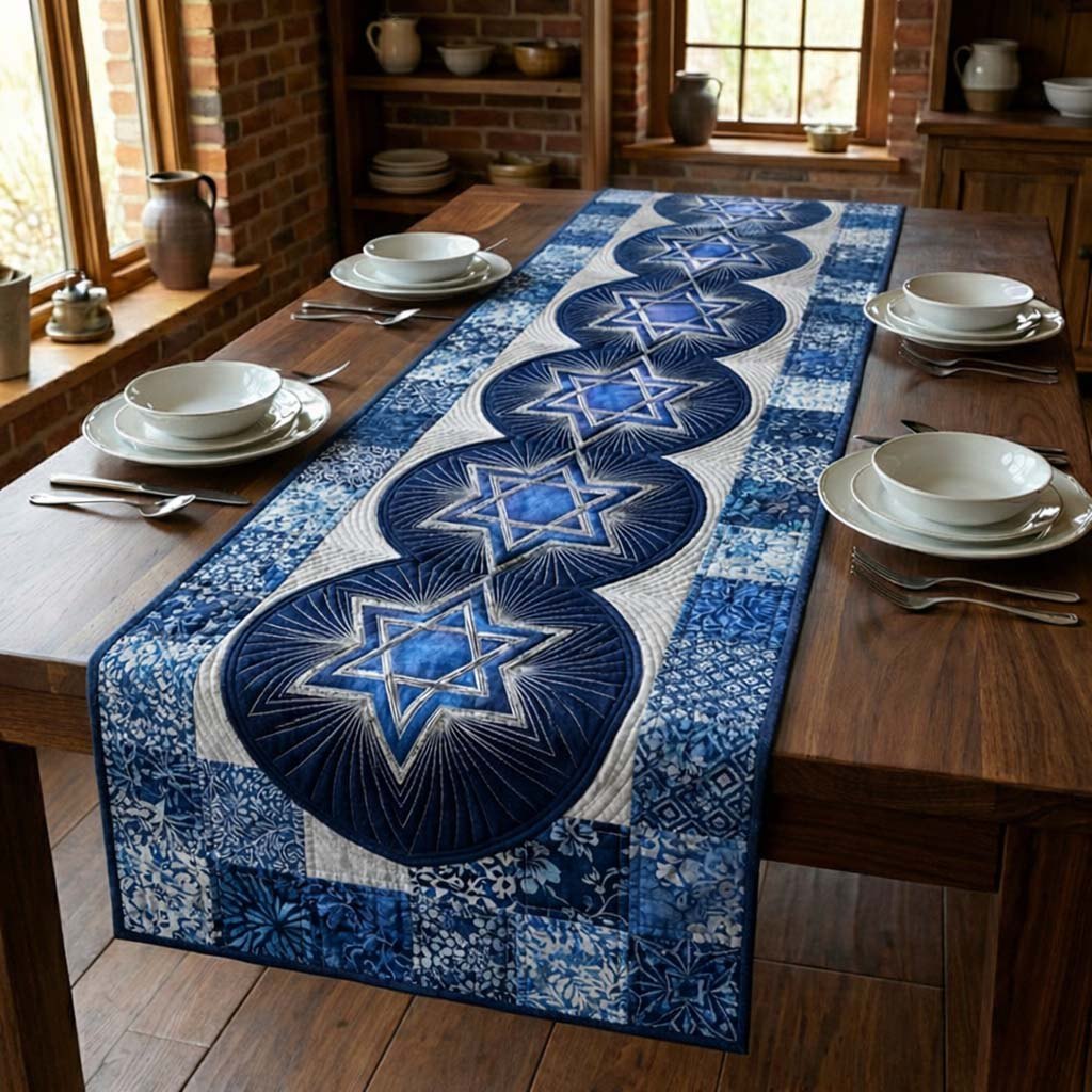 Navy Star Medallions in a Row Table Runner