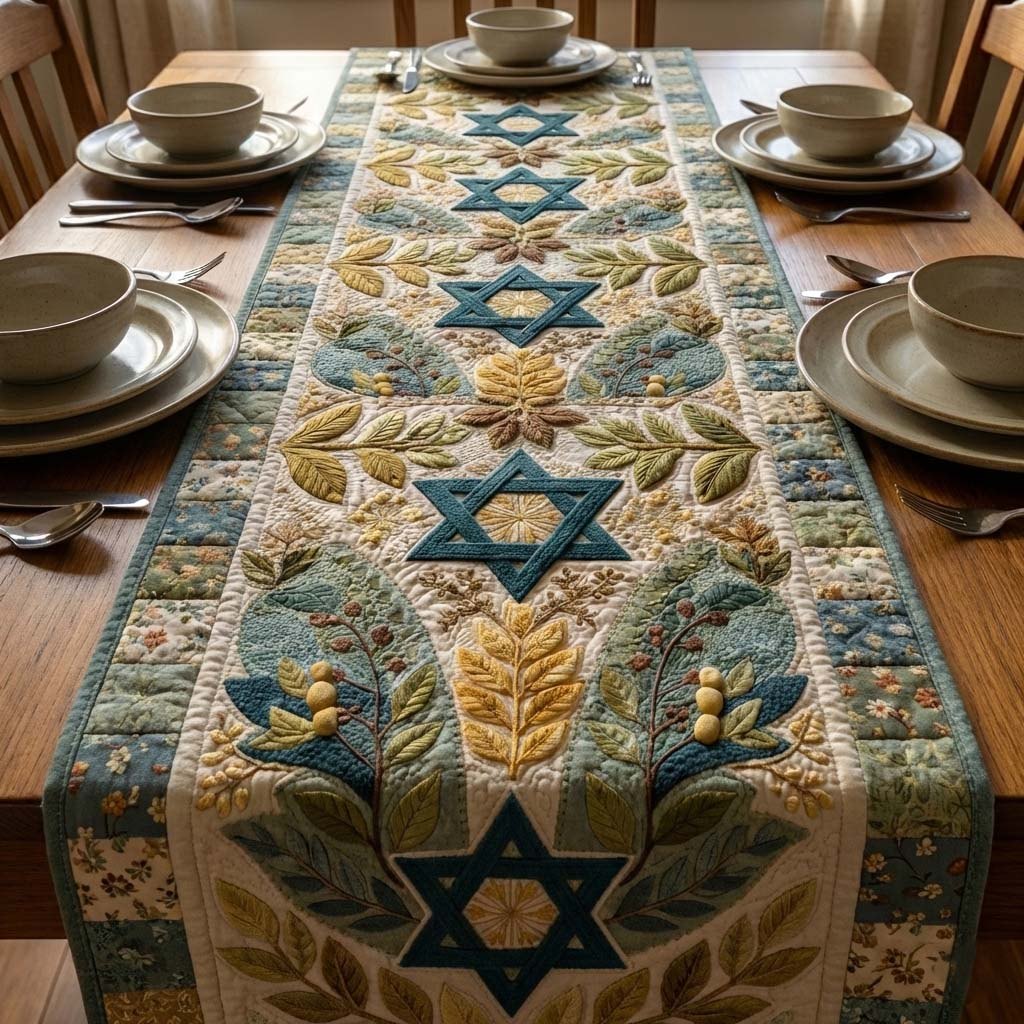 Star of David with Green Foliage Table Runner