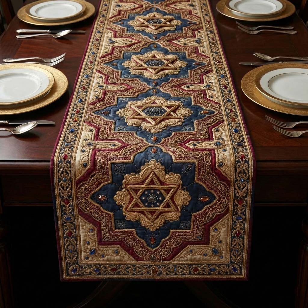 Star Medallion on Burgundy Carpet Table Runner