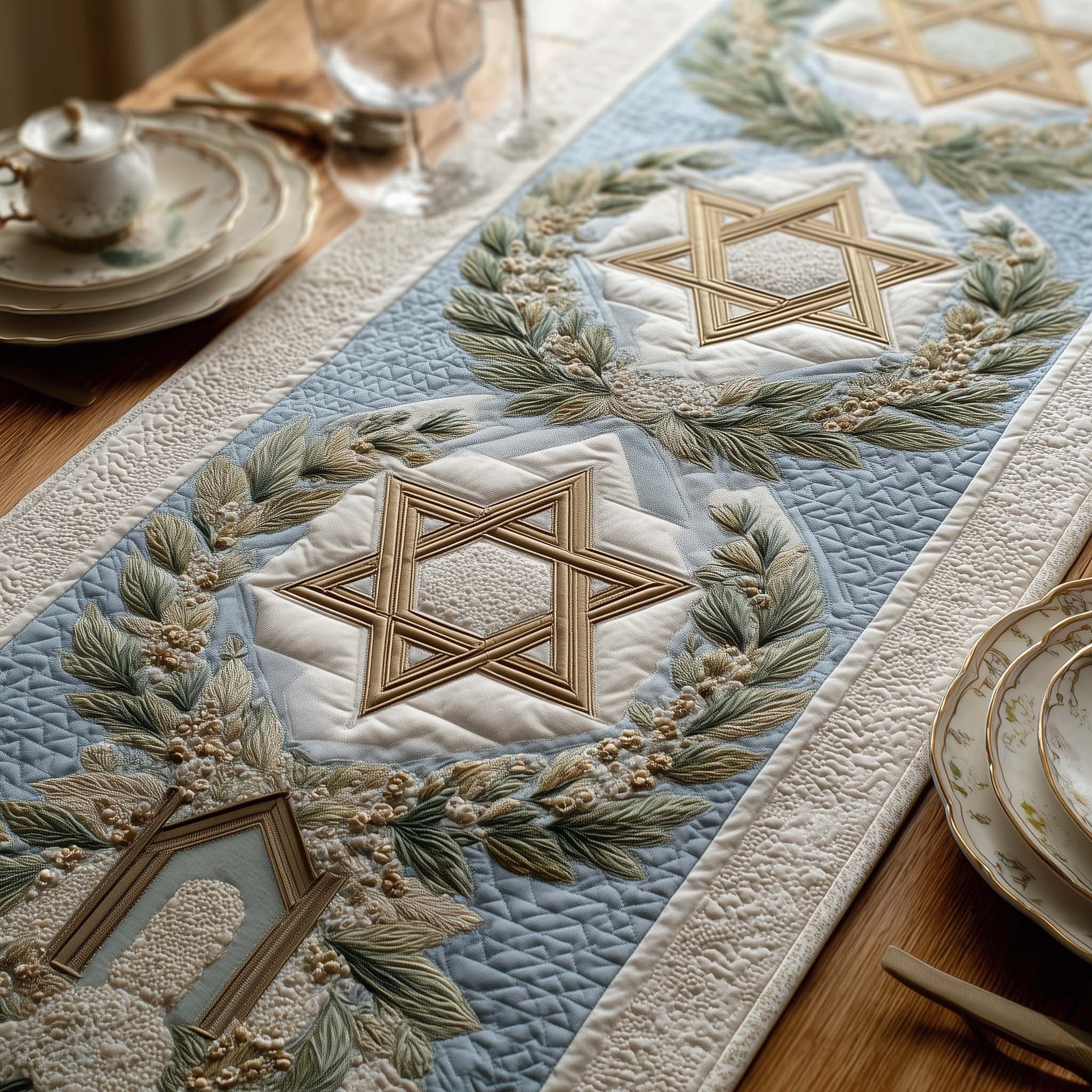 Gold Star with Wheat Wreath Table Runner